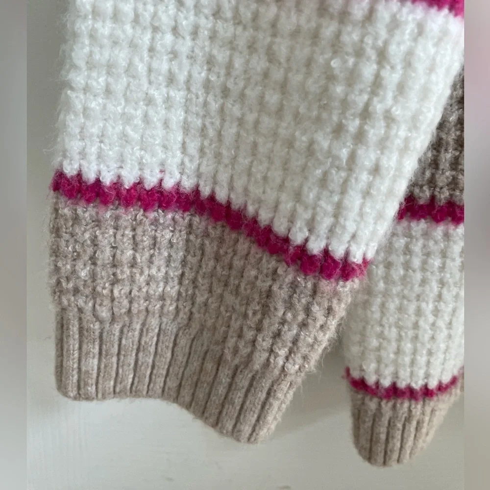 AEO Dreamspun Pink Cream Tan Oversized Stripe Sweater XS